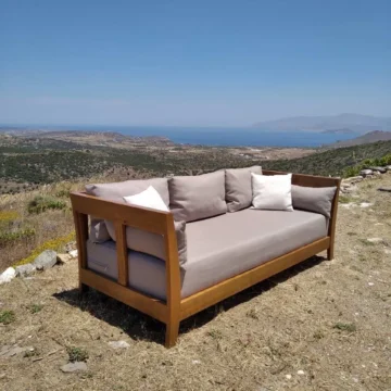 Custom sofa with a beautiful view of the aegean sea