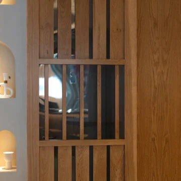 Detail of a Wall-mounted wooden decorative furniture