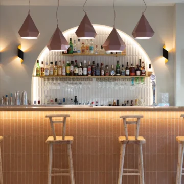 Wooden bar and chairs