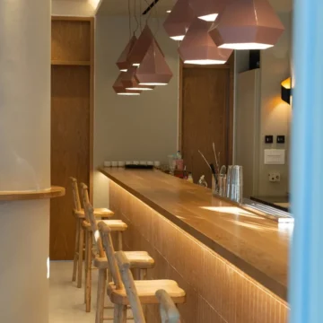 Wooden bar and chairs